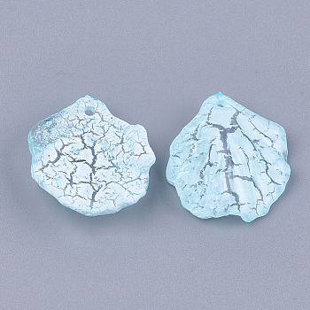 Acrylic Pendants, Crackle & AB Color, Petal, Light Sky Blue, 19.5x17x5mm, Hole: 1.4mm