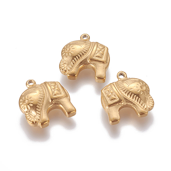 304 Stainless Steel Charms, Elephant, Golden, 13~13.2x14~14.2x4.2mm, Hole: 1.2mm