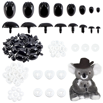 AHADERMAKER 56Pcs Plastic Craft Safety Screw Dog Noses, Plush Toys Doll Making Supplies, Black, 12~44x9~31mm