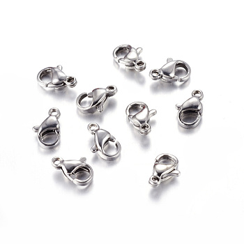 304 Stainless Steel Lobster Claw Clasps, Parrot Trigger Clasps, Grade A, Size: about 6mm wide, 10mm long, 3mm thick, hole: 1.5mm