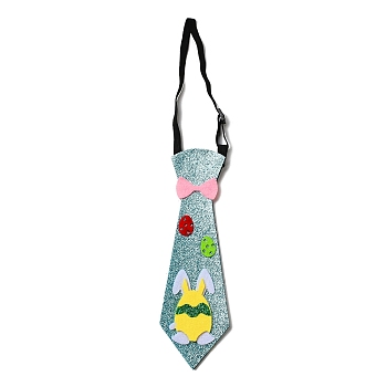 Easter Theme Rabbit Egg Glitter Felt Necktie, Party Children Suit Neck Ties, for Boy, with Elastic Band, Sky Blue, Inner Diameter: 89~157mm