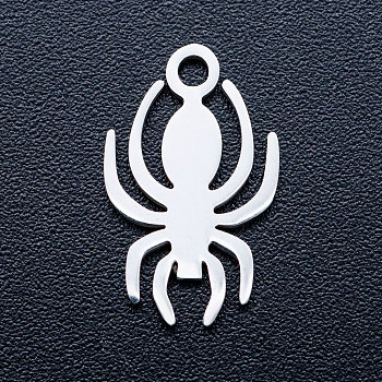 201 Stainless Steel Pendants, Stamping Blank Charms, Spider, Stainless Steel Color, 15x9x1mm, Hole: 1.5mm