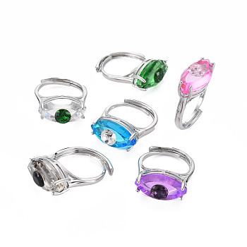 Evil Eye Glass Ajuastable Rings, Platinum Brass Rings for Women, Nickel Free, Mixed Color, US Size 7 3/4(17.9mm)