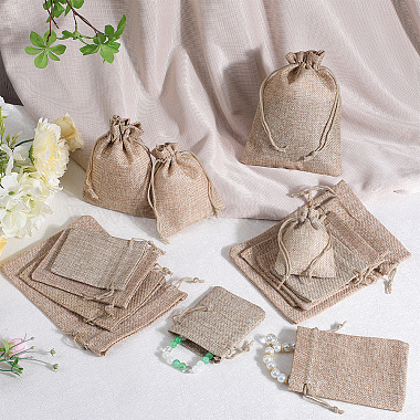 16pcs 4 styles pochettes d'emballage en toile de jute imitation polyester sacs à cordon(ABAG-BBC0001-01B)-4