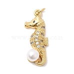 Brass Micro Pave Clear Cubic Zirconia Pendants, with ABS Plastic Imitation Pearl, Sea Horse Charms, Cadmium Free & Lead Free, Long-Lasting Plated, Rack Plating, Real 18K Gold Plated, 27.5x11x7mm, Hole: 3.3mm(KK-Z160-10G)