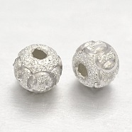 Textured Sterling Silver Round Bead Spacers, Silver, 6mm, Hole: 2mm(X-STER-E041-06C)