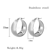 Stainless Steel Hoop Earrings for Women, Stainless Steel Color, Thick Hoop Earrings, Ring, 33x13mm(QX9021-7)