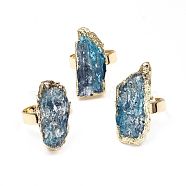 Edge Plated Natural Kyanite Adjustable Finger Rings, with Brass Findings, Nuggets, Size 9, 19mm(RJEW-E166-04)