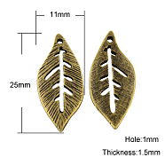 Tibetan Style Alloy Pendants, Lead Free & Nickel Free, Leaf, Antique Bronze, 25x11x1.5mm, Hole: 1mm(TIBEP-A11061-AB-FF)