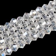 Transparent Electroplate Glass Beads Strands, AB Color Plated, Faceted, Bicone, Clear AB, 3.5mm, about 108~123pcs/strand, 12.76~14.61 inch(32.4~37.1cm)(GLAA-F029-3mm-A13)