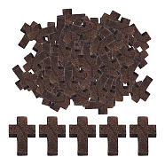 200Pcs Wood Pendants, Cross Pendants, Dyed, Lead Free, Coconut Brown, 21~22x14~15x4~5mm, Hole: 1.8~2mm(WOOD-SC0001-36C)