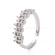 Clear Cubic Zirconia Rectangle Open Cuff Ring, Brass Jewelry for Women, Platinum, Inner Diameter: 17.4mm(RJEW-G283-09P)