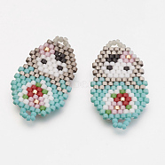 MIYUKI & TOHO Handmade Japanese Seed Beads Links, Girl Pattern, Turquoise, 30x17x2mm, Hole: 1~2mm(X-SEED-G002-232-4)
