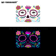 Mask with Flower Pattern Luminous Body Art Tattoos, Removable Temporary Tattoos Paper Stickers, Magenta, 17x12cm(LUMI-PW0001-135B)