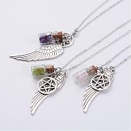 Alloy Pendant Necklaces, Wing and Star, with Mixed Stone Beads, Glass Bottles and Brass Chain, 21.26 inch(NJEW-JN01646)