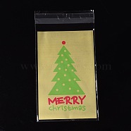 Rectangle OPP Cellophane Bags for Christmas, with Tree Pattern, Goldenrod, 18.2x9.4cm, Unilateral Thickness: 0.035mm, Inner Measure: 14.9x9.4cm, about 95~100pcs/bag(OPC-L001-41)