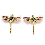 Autumn Theme Brass Micro Pave Cubic Zirconia Pendants, with Enamel and Jump Rings, Long-Lasting Plated, Dragonfly, Real 18K Gold Plated, 41.5x40x7mm, Jump Ring: 5x1mm, 3mm Inner Diameter(ZIRC-L100-005G)