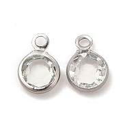 304 Stainless Steel with Glass Charms, Stainless Steel Color, Faceted Flat Round, Clear, 9.5x6.5x2mm, Hole: 1.5mm(STAS-G305-11P-04)