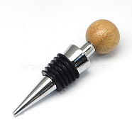 Round Zinc Alloy Wine Bottle Stoppers with Wooden Beads, Platinum, Tan, Platinum, 93.5x23mm(X-AJEW-R047-04)