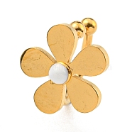 304 Stainless Steel Enamel Cuff Earrings for Women, Small Daisy, White, Real 18K Gold Plated, 12mm(EJEW-Z053-03G-02)