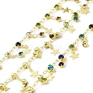 Handmade Glass Link Chains, with Brass Star Charms, Long-Lasting Plated, Golden, Soldered, with Spool, Colorful, 9.5x6.5x3mm(CHC-E023-06G)
