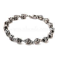 304 Stainless Steel Skull Link Chain Bracelets, Antique Silver, 8-1/2 inch(21.5cm)(BJEW-E094-03AS)