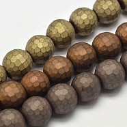 Electroplate Non-magnetic Synthetic Hematite Beads Strands, Faceted Round, Frosted, Mixed Color, 9.5~10mm, Hole: 1mm, about 43pcs/strand, 15.7 inch(G-I175-19)