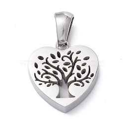 304 Stainless Steel Pendants, Manual Polishing, Heart with Tree of Life, Stainless Steel Color, 15x14x3.2mm, Hole: 5x3mm(STAS-F253-04P-A)