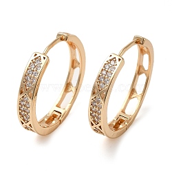 Brass Micro Pave Cubic Zirconia Hoop Earrings, Hollow Hexagon, Light Gold, 25x25.5x4mm(EJEW-M238-57KCG)