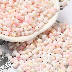 Baking Paint Glass Seed Beads, Round Hole, Peanut, Pink, 6~6.5x3~3.5x3~3.5mm, Hole: 1~1.2mm, about 4500pcs/pound(SEED-F005-01A-02)