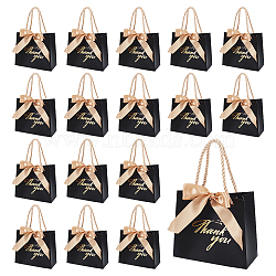Rectangle Paper Wrapping Handle Bags with Ribbon, Hot Stamping Thank You Gift Bag for Wedding Party Supplies, Black, Finished Product: 14x12x6cm(CARB-WH0001-07C)