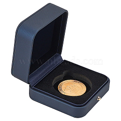 Imitation Leather Storage Box with Velvet Inside, for Commemorative Coin, Square, Prussian Blue, 93x90x47mm, Inner Diameter: 55mm(CON-WH0095-77B-02)