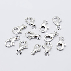 Anti-Tarnish Rhodium Plated 925 Sterling Silver Lobster Claw Clasps, with 925 Stamp, Platinum, 9.5mm, Hole: 1mm(STER-K167-074A-P)