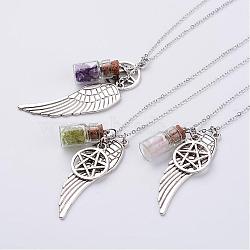 Alloy Pendant Necklaces, Wing and Star, with Mixed Stone Beads, Glass Bottles and Brass Chain, 21.26 inch(NJEW-JN01646)