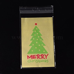 Rectangle OPP Cellophane Bags for Christmas, with Tree Pattern, Goldenrod, 18.2x9.4cm; Unilateral Thickness: 0.035mm; Inner Measure: 14.9x9.4cm, about 95~100pcs/bag(OPC-L001-41)