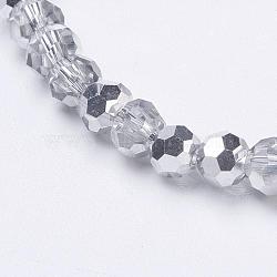 Electroplate Glass Beads Strands, Half Plated, Faceted(32 Facets), Round, Silver Plated, 4mm, Hole: 1mm, about 87~93pcs/strand, 32~33cm(EGLA-J042-4mm-H02)