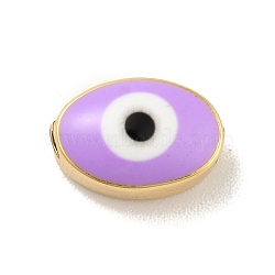 Real 18K Gold Plated Brass Beads, with Enamel, Cadmium Free & Lead Free, Long-Lasting Plated, Oval with Evil Eye, Medium Purple, 6.5x10x5.5mm, Hole: 1.2mm(KK-B059-37G-E)