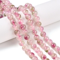 Dyed Natural White Jade Beads Strands, Two Tone, Round, Pink, 8x8mm, Hole: 0.9mm, about 47~48pcs/strand, 15.16~15.72''(38.5~39.3cm)(G-T138-8mm-210-38)