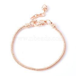 Brass European Style Bracelet Making, with Iron Extender Chain, Rose Gold, 190x2.5mm(MAK-R011-03RG)