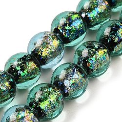 Handmade Dichroic Foil Glass Beads Strands, Round, Dark Turquoise, 10.5mm, Hole: 1.4mm, about 40pcs/strand, 15.16''(38.5cm)(DICH-U001-05C)