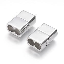 304 Stainless Steel Magnetic Clasps with Glue-in Ends, Rectangle, Stainless Steel Color, 19.5x15x8.5mm, Hole: 6mm(STAS-G143-52P)