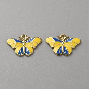 Alloy Enamel Pendants, Butterfly Charm, Golden, Yellow, 16.5x24.5x2mm, Hole: 1.6mm