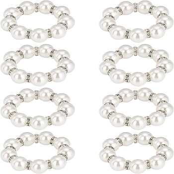 Fingerinspire Stretch Napkin Rings, Napkin Holder Adornment, with Brass & Plastic Pearl Beads, for Place Settings, Wedding & Party Decoration, Platinum, 12mm, 8pcs