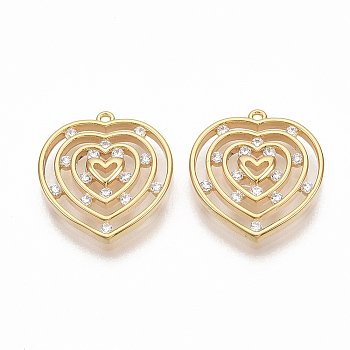 Brass Micro Pave Clear Cubic Zirconia Pendants, Nickel Free, Heart, Real 18K Gold Plated, 17.5x16x3mm, Hole: 0.9mm