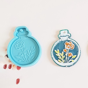 DIY Silicone Pendant Molds, for Keychain Making, Resin Casting Molds, For UV Resin, Epoxy Resin Jewelry Making, Vase, Deep Sky Blue, 70x56x6mm, Hole: 4mm, Inner Diameter: 51x65mm