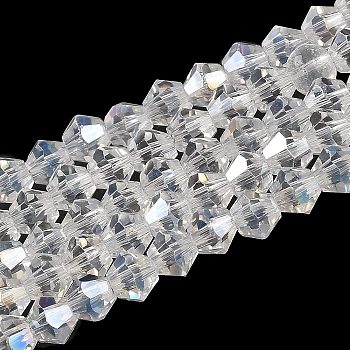 Transparent Electroplate Glass Beads Strands, AB Color Plated, Faceted, Bicone, Clear AB, 3.5mm, about 108~123pcs/strand, 12.76~14.61 inch(32.4~37.1cm)
