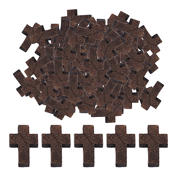 200Pcs Wood Pendants, Cross Pendants, Dyed, Lead Free, Coconut Brown, 21~22x14~15x4~5mm, Hole: 1.8~2mm