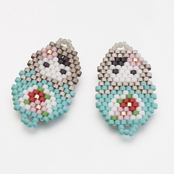 MIYUKI & TOHO Handmade Japanese Seed Beads Links, Girl Pattern, Turquoise, 30x17x2mm, Hole: 1~2mm