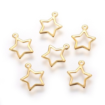 304 Stainless Steel Charms, Star, Golden, 12.8x11x1mm, Hole: 1mm