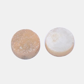 Electroplate Natural Druzy Crystal Cabochons, Flat Round, Dyed, Wheat, 10x3~6mm